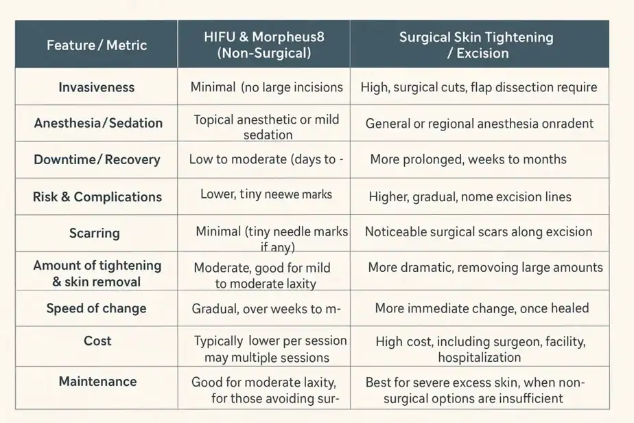 Table showing benefits of Lipo Freeze 2 U Willenhall treatments for skin tightening following weight loss injections.